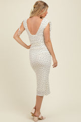 Cream Floral V-Neck Shoulder Tie Maternity Midi Dress