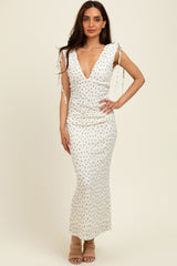 Cream Floral V-Neck Shoulder Tie Maternity Midi Dress