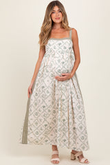 Light Olive Floral Sleeveless Side Panel Maternity Maxi Dress