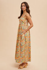 Yellow Floral Scallop Detail Sleeveless Maxi Dress
