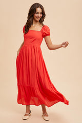Red Ruffle Detail Square Neck Maxi Dress