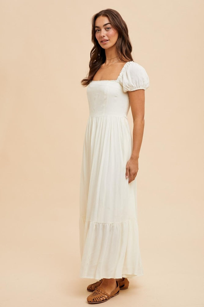 Ivory Ruffle Detail Square Neck Maxi Dress