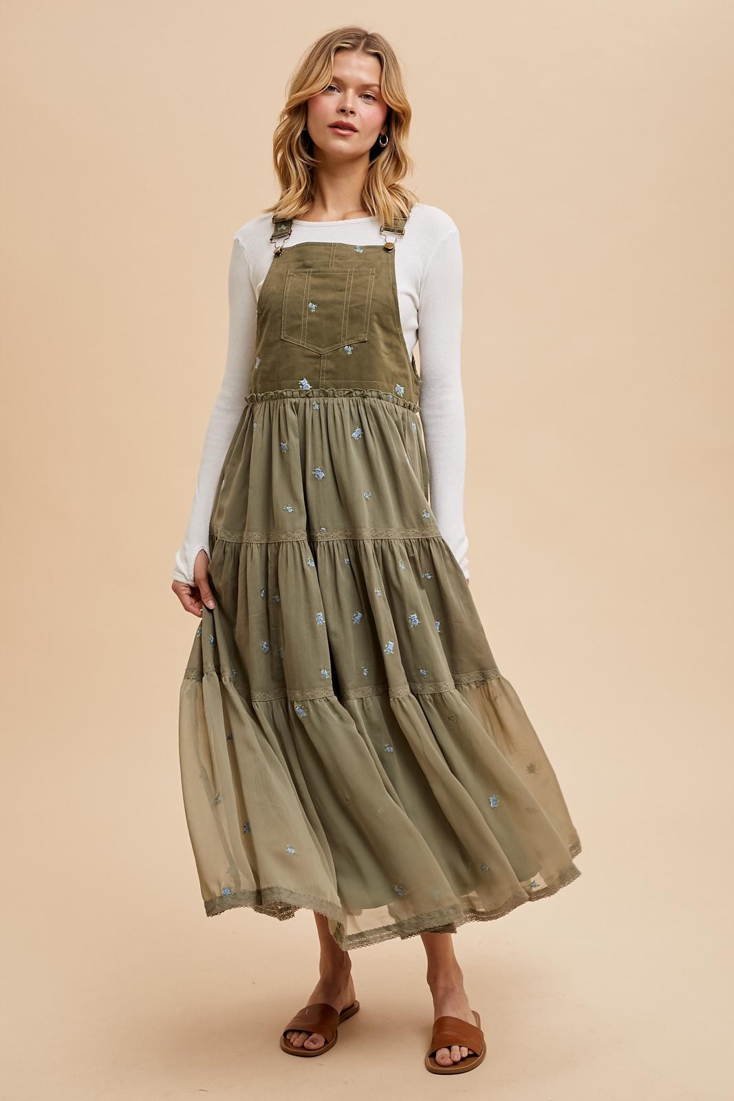 Olive Embroidered Floral Maternity Skirtall