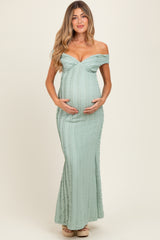 Light Olive Ruffle Texture Convertible Backless Maternity Maxi Dress