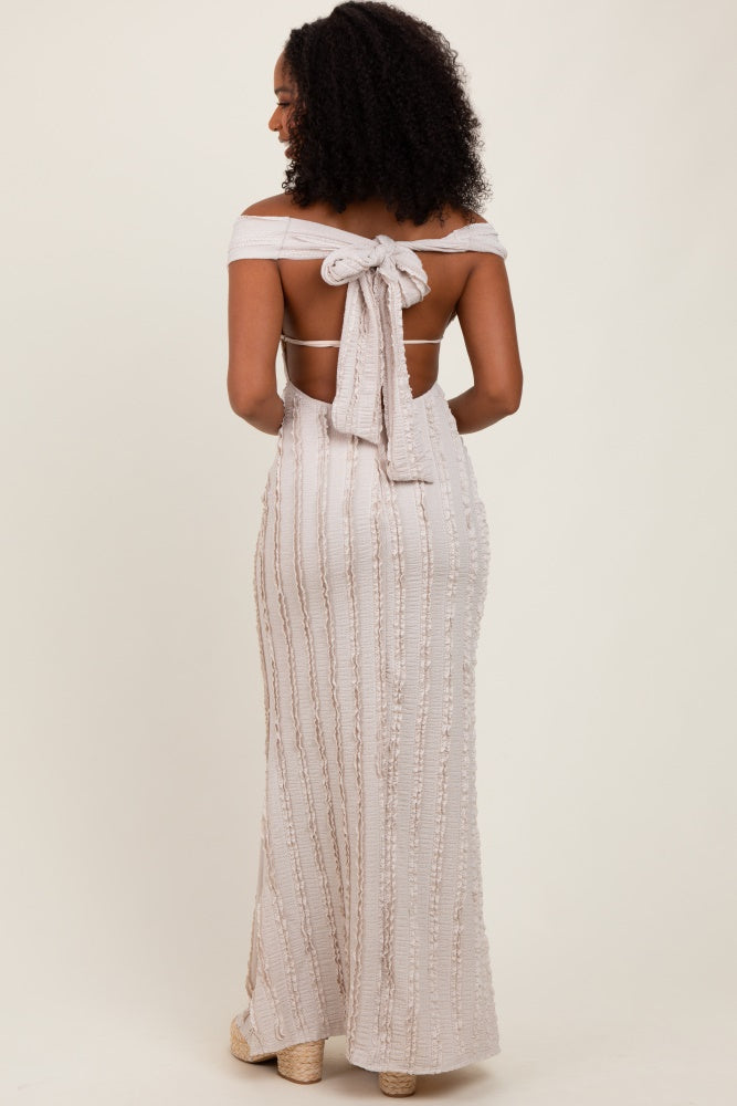 Cream Ruffle Texture Convertible Backless Maxi Dress