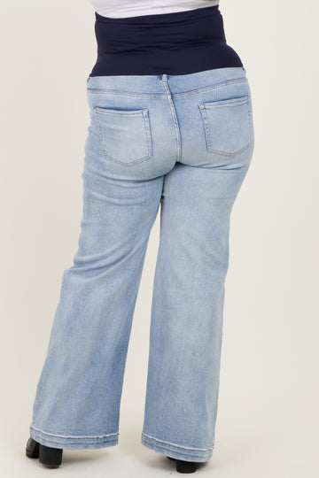 Blue Vintage Wash Wide Leg Maternity Plus Jeans