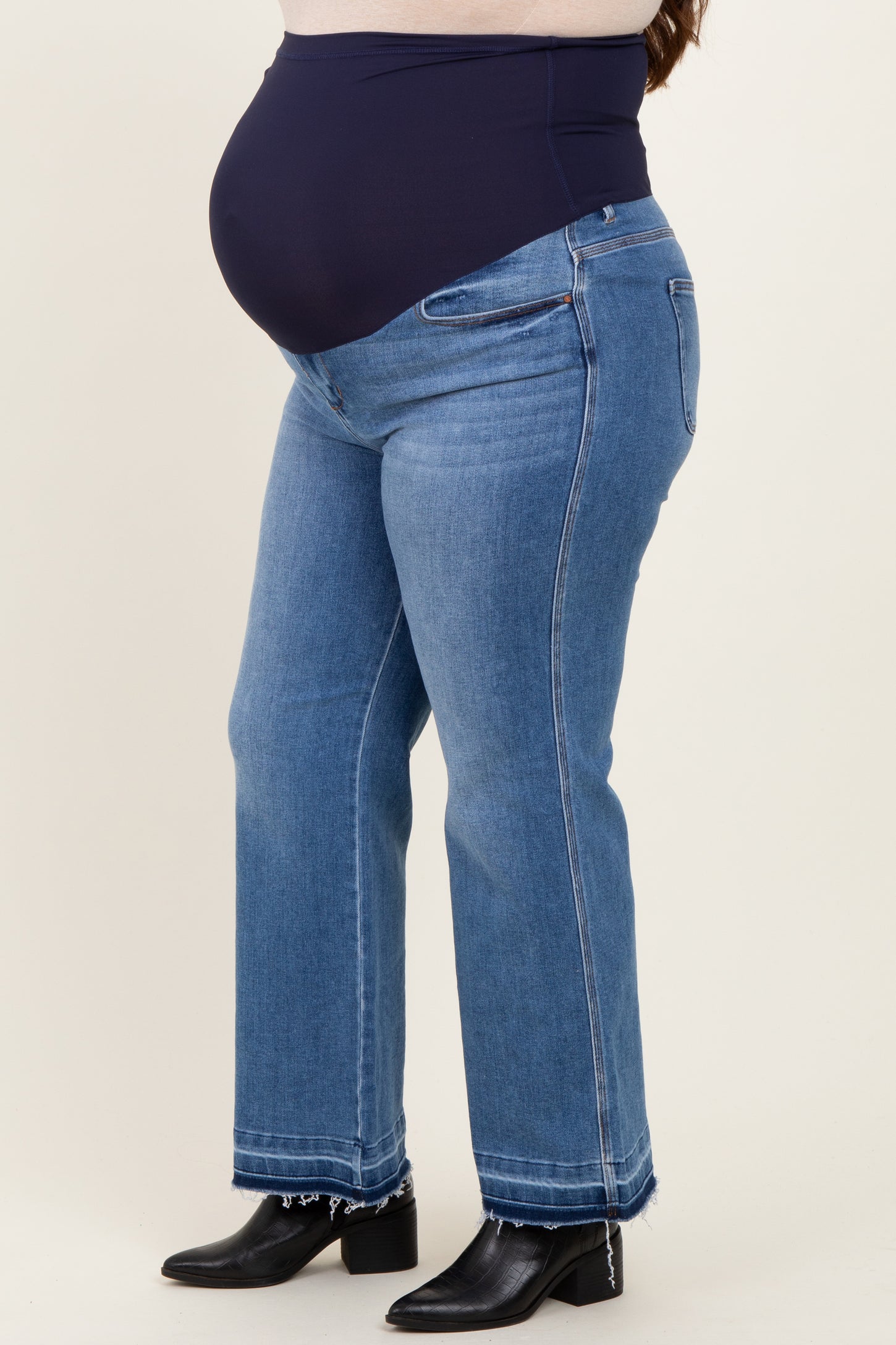Blue Raw Hem Distressed Ankle Wide Leg Maternity Plus Jeans