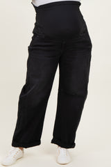Black Rolled Cuff Barrel Leg Maternity Plus Jeans