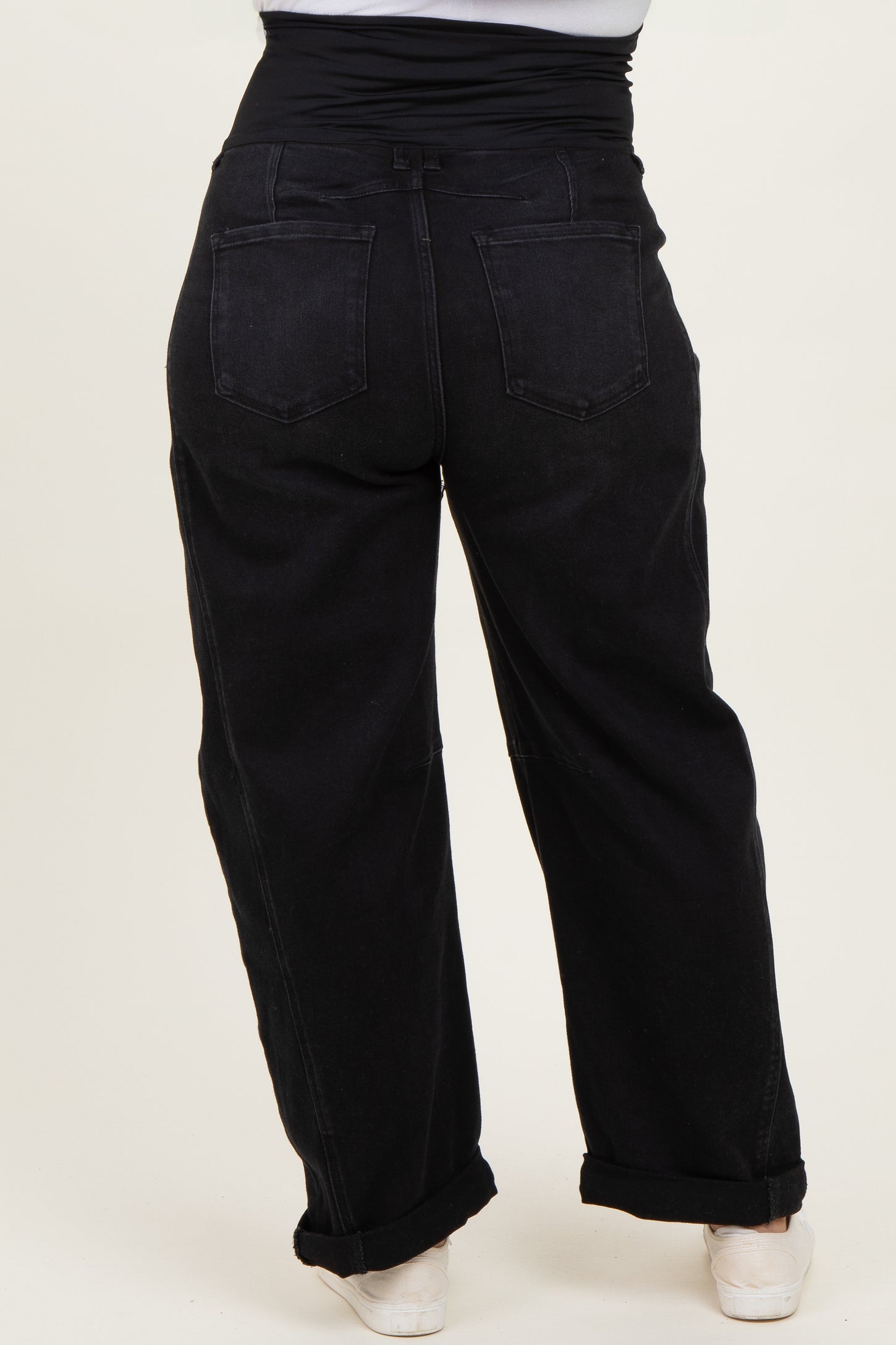 Black Rolled Cuff Barrel Leg Maternity Plus Jeans