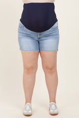 Blue Cut Hem Maternity Plus Jean Shorts