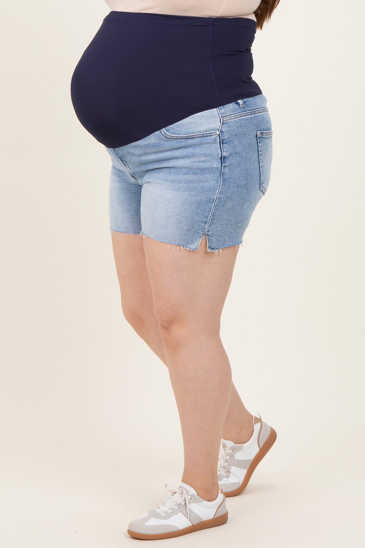 Blue Cut Hem Maternity Plus Jean Shorts