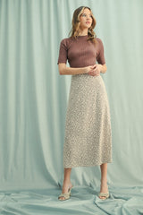 Mocha Ribbed Mock Neck Knit Short Sleeve Top