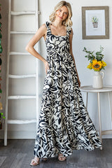 Black Floral Shoulder Tie Tiered Maternity Maxi Dress