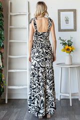 Black Floral Shoulder Tie Tiered Maxi Dress