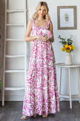 Mauve Floral Shoulder Tie Tiered Maxi Dress