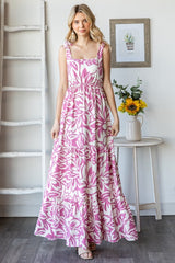 Mauve Floral Shoulder Tie Tiered Maxi Dress