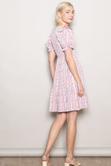 Pink Floral Smocked Ruffle Accent Dress