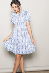 White Floral Smocked Ruffle Accent Dress