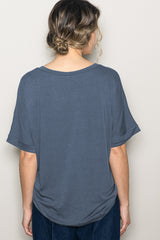 Dark Blue Oversized V-Neck Front Pocket T-Shirt