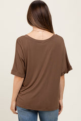 Mocha Oversized V-Neck Front Pocket Maternity T-Shirt