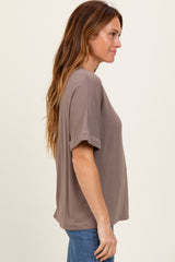 Taupe Oversized V-Neck Front Pocket T-Shirt