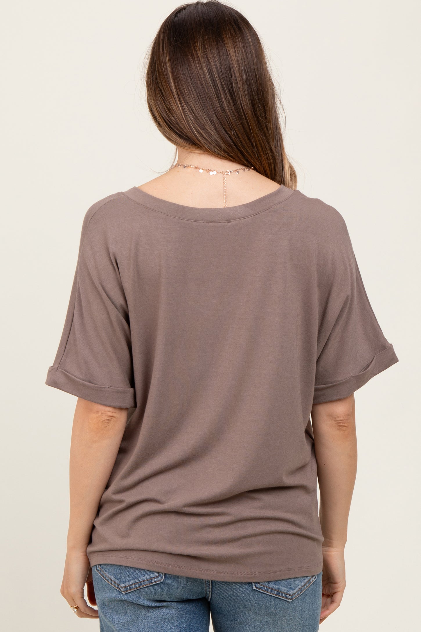 Taupe Oversized V-Neck Front Pocket Maternity T-Shirt