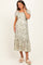 Olive Floral Pleated Bust Puff Sleeve Maternity Midi Dress