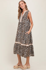 Camel Animal Print Contrast Sleeveless Midi Dress