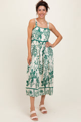 Green Floral Scallop Trim Maternity Midi Dress