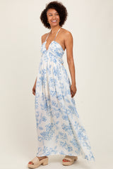Light Blue Floral Tie-Back Halter Maxi Dress