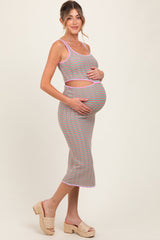 Pink Chevron Knit Cutout Maternity Midi Dress