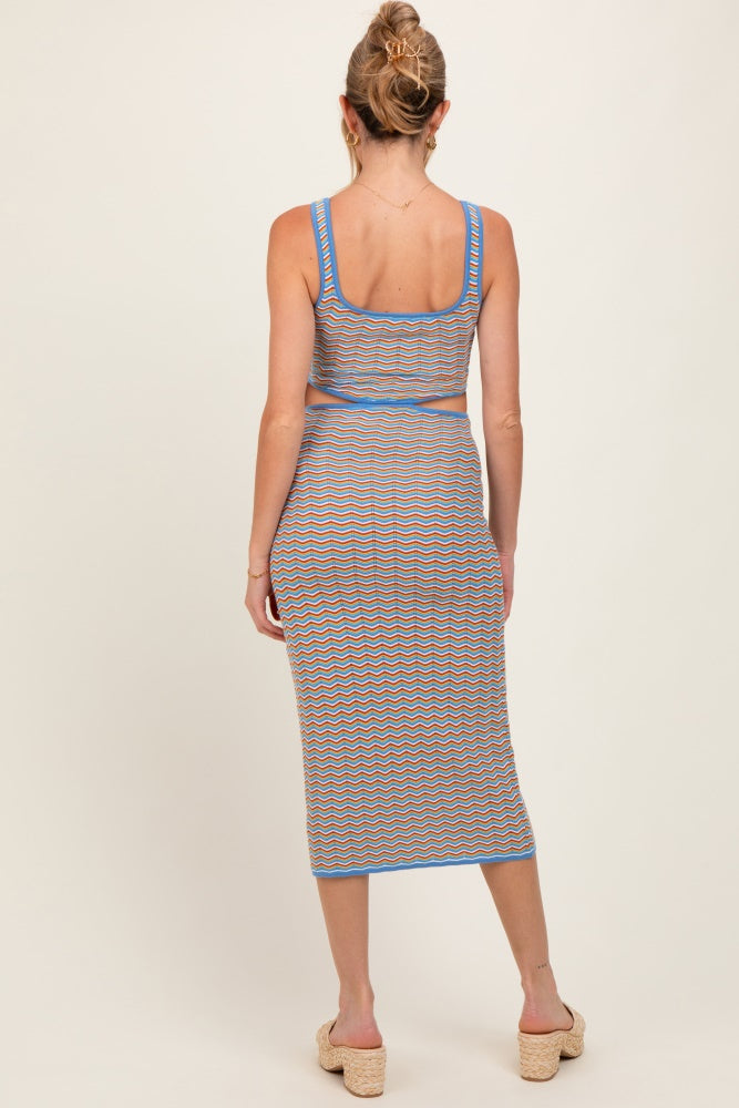 Aqua Chevron Knit Cutout Maternity Midi Dress