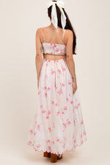 Pink Floral Scallop Edge Back Cutout Maternity Maxi Dress