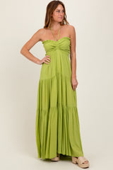 Lime Smocked Halter Tiered Maxi Dress