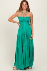 Green Smocked Halter Tiered Maxi Dress