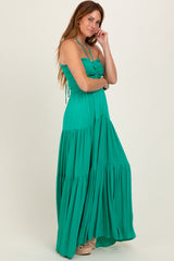 Green Smocked Halter Tiered Maxi Dress