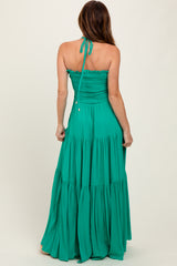 Green Smocked Halter Tiered Maxi Dress