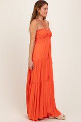 Orange Smocked Halter Tiered Maxi Dress