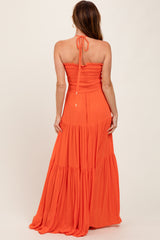 Orange Smocked Halter Tiered Maxi Dress