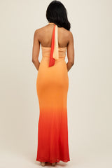 Peach Ombre Halter Neck Cutout Maxi Dress