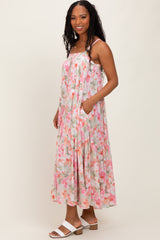 Olive/Fuchsia Tropical Floral Tiered Maxi Dress