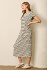 Black Striped Midi T-Shirt Dress