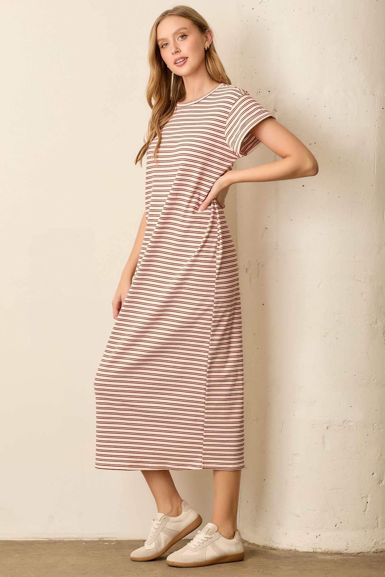 Red Striped Midi T-Shirt Dress