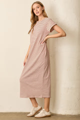 Red Striped Midi T-Shirt Dress