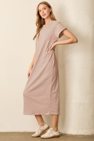 Red Striped Midi T-Shirt Dress