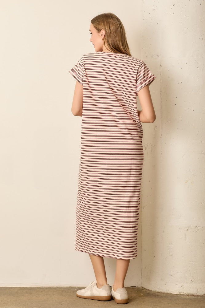 Red Striped Midi T-Shirt Dress