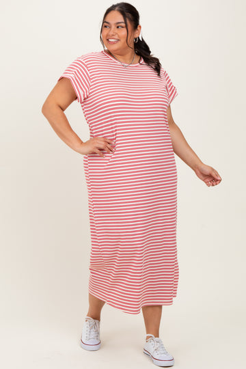 Red Striped Plus Midi T-Shirt Dress