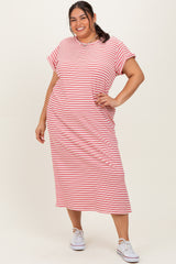 Red Striped Maternity Plus Midi T-Shirt Dress
