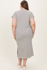 Black Striped Maternity Plus Midi T-Shirt Dress