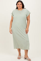 Olive Striped Plus Midi T-Shirt Dress